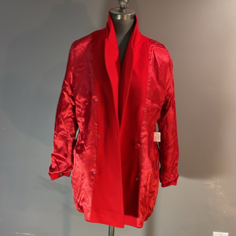 100% wool Jaeger double breasted blazer size 12 astounding quality gorgeous red! - Picture 15 of 17